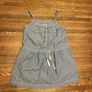 Converse Blue Denim Spaghetti Strap Cinch Waist Mini Dress Cotton Linen